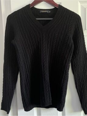 Brooks Brothers Black Italian cashmere Cable-Knit V-Neck Sweater